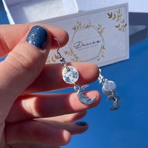 Silver Moon Dangle Earrings